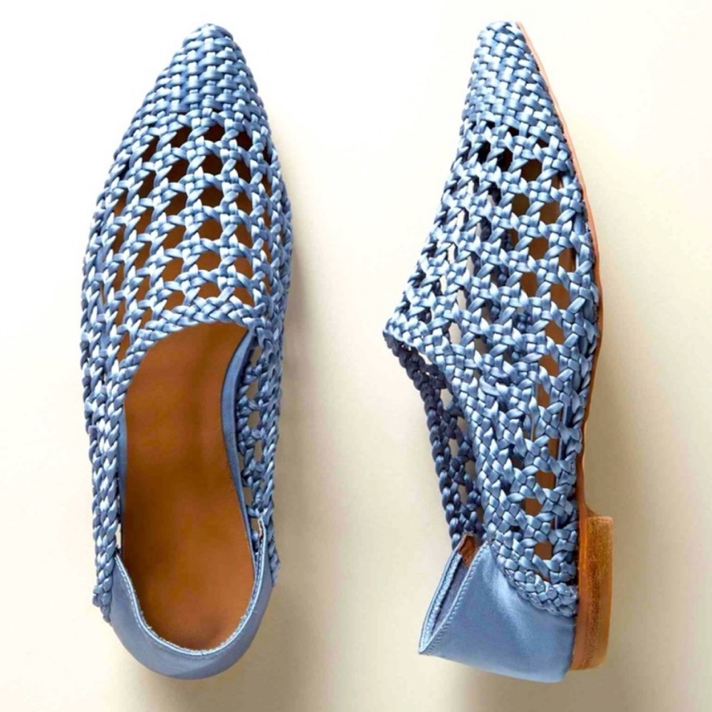 NEW Anthropologie Bibi Lou Woven Pointed Toe Flats Celeste Sky Blue SZ 37 - Picture 13 of 13